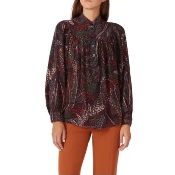 VANESSA BRUNO Pamina Silk Paisley Print Long Sleeve Button Up Blouse Top Size XS - Picture 1 of 7